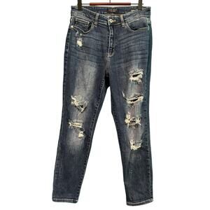 Judy Blue Boyfriend Fit Distressed Front Straight Leg Jeans Women's 7/28